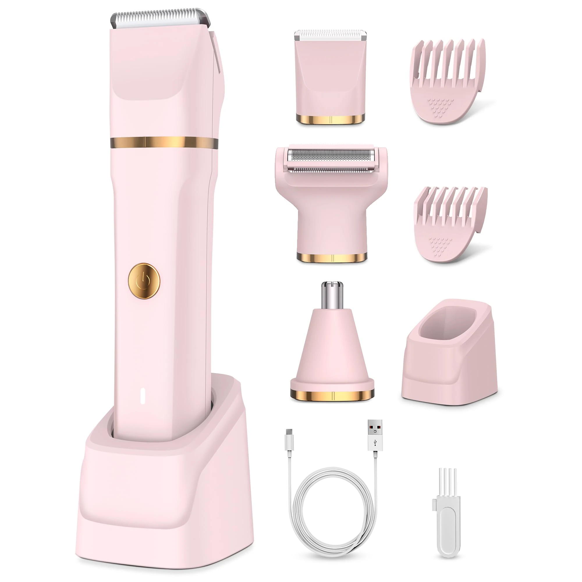 Women's Shaver, 3-in-1 Women's Electric Shaver for Body, Pubic and Nose, Intimate Shaver for Women, IPX7 Waterproof, Wet and Dry Use, Rechargeable Trimmer Women, USB Charging Stati, Pink