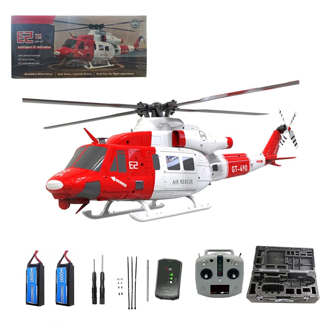 Kisss GS E2 UH-1Y RC Helicopter with GPS Lidar positioning, 2.4G 6CH Dual Brushless Direct Drive Rescue Remote Control Helicopter, Aerobatic Mode 1 Mode 2 Switchable, Gift -RTF