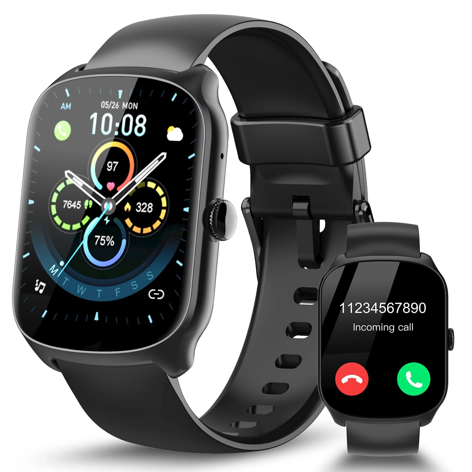 STECEi Smart Watch for Men Women Bluetooth Calls, 1.95" HD Curved Screen Smartwatch with Heart Rate/Sleep Monitor, 110+ Sport Modes, IP68 Waterproof Fitness Watch for Android iOS, DeepBlack