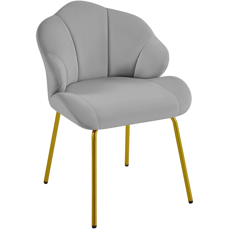 Yaheetech Velvet Armchair, Accent Tub Chair with Metal Legs, Cute Vanity Chair with Shell Shaped Backrest for Living Room/Bedroom/Makeup/Office, Light Gray