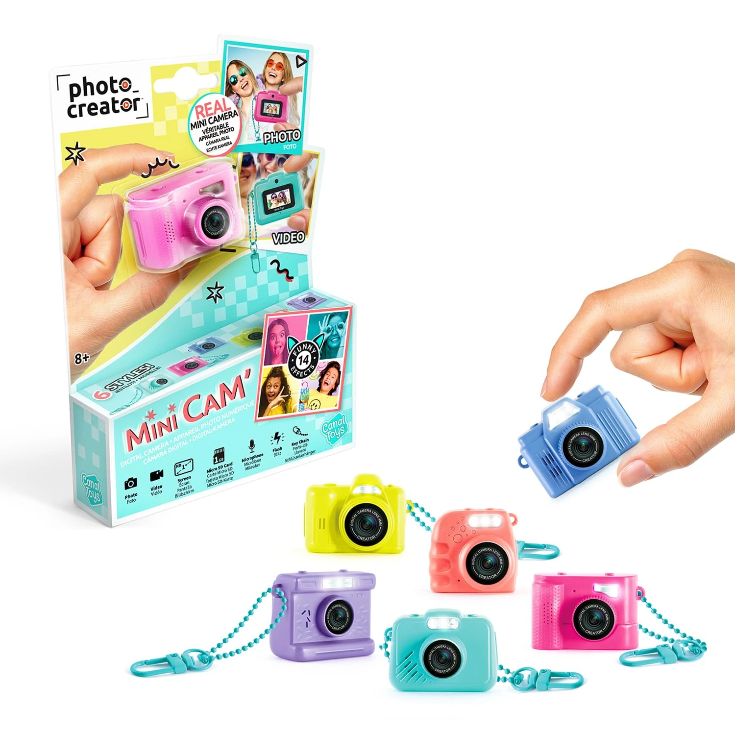 Photo Creator Mini Cam Digital Camera – Compact Keychain Camera for Kids – Take Photos and Videos on the Go with LCD Screen, 1GB SD Card, Rechargeable Battery – 6 Colours, Style May Vary
