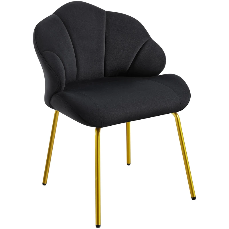 Yaheetech Velvet Armchair, Accent Tub Chair with Metal Legs, Cute Vanity Chair with Shell Shaped Backrest for Living Room/Bedroom/Makeup/Office, Black