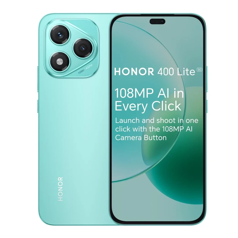 HONOR 400 Lite Unlocked 5G Android AI Smartphone, AI Camera Button,108MP Camera,8GB+256GB Storage,Water Resistance,Marrs Green, 6 Months Extended Warranty (UK Version)