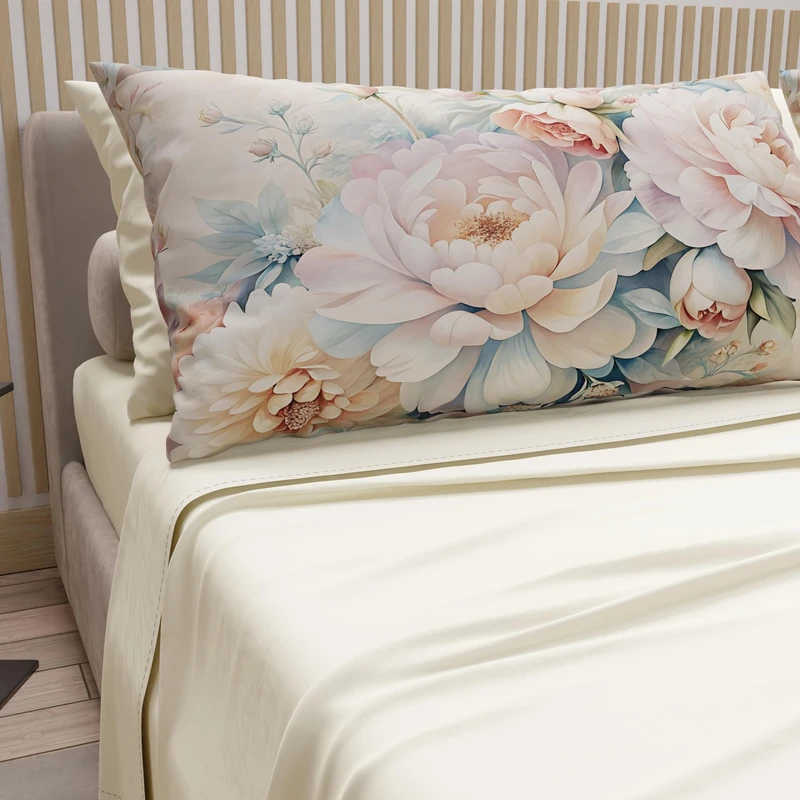 PETTI Artigiani Italiani - Cotton Sheets with Pillowcases in Digital Print, French Double Sheet, Floral Pattern 35 Cream Bedding Set, 100% Made in Italy - Image 1
