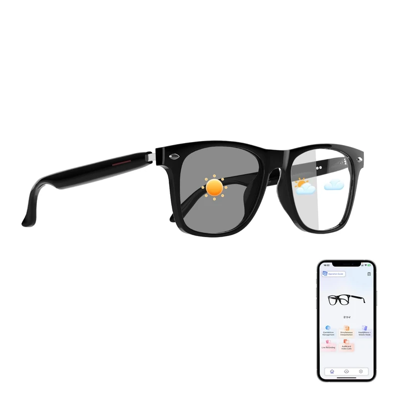 AI Translation Glasses, Smart Glasses Powered by Chat GPT, Photochromic Lenses, Support 160+ Languages, Real-Time Translation via APP, Bluetooth Glasses for Men & Women, Meeting Travel Trade (Black)