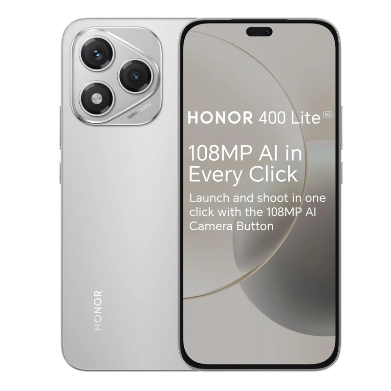 HONOR 400 Lite Unlocked 5G Android AI Smartphone, AI Camera Button,108MP Camera,8GB+256GB Storage,Water Resistance,Velvet Gray, 6 Months Extended Warranty (UK Version)