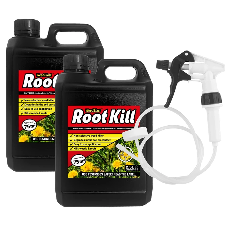 Weedblast Rootkill Weedkiller 2 x 2.5 Litre, Glyphosate Weed Killer, Long Hose Trigger