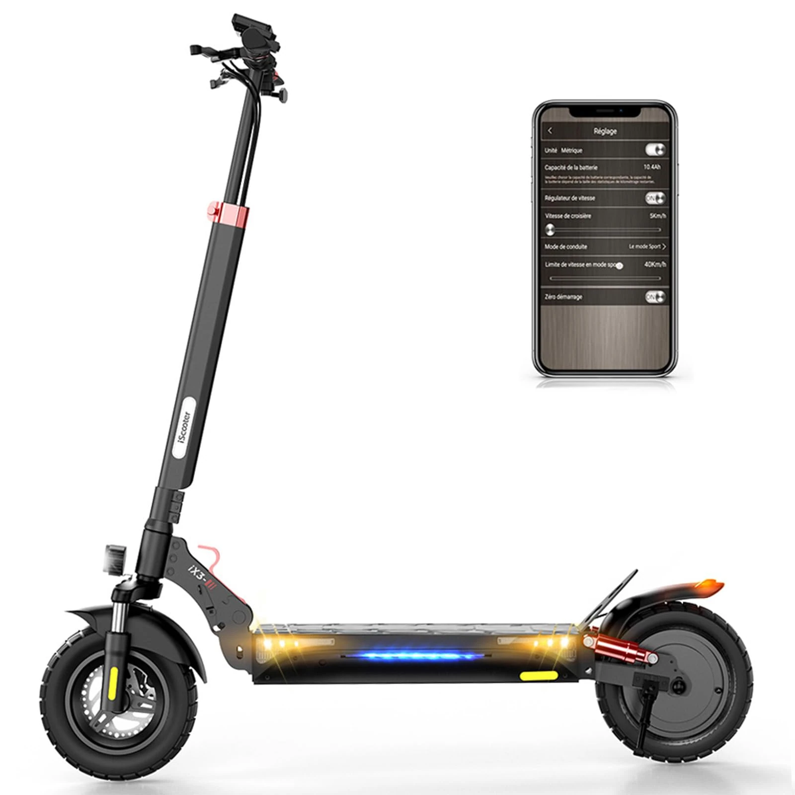 iScooter Electric Scooters Adult, iX3/iX4/iX7Pro Single/Dual Powerful Motor, 40-80km Range Fast Electric Scooter 10" Off-road Tires with 4 Shock Absorbers Foldable E Scooter,Dual Braking System