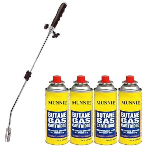 Munnie Gas-Powered Weed Burner with Auto Ignition | Weed Killer Weed Burner | Adjustable Flame | Eco-Friendly Compatibility with Butane Gas Canister (Burner + 4 Canister)