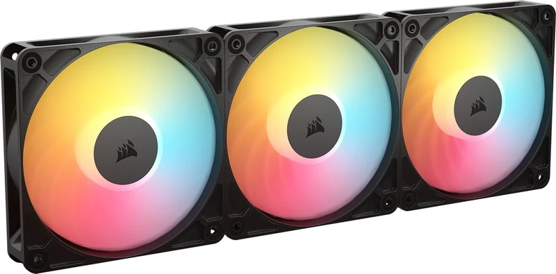 CORSAIR RS120-R ARGB 120mm PWM Reverse Flow Fan - +5V ARGB Connections, 8 RGB LED, High Pressure, Daisy Chain, Magnetic Bearing, Zero RPM, Pack of 3 - Black