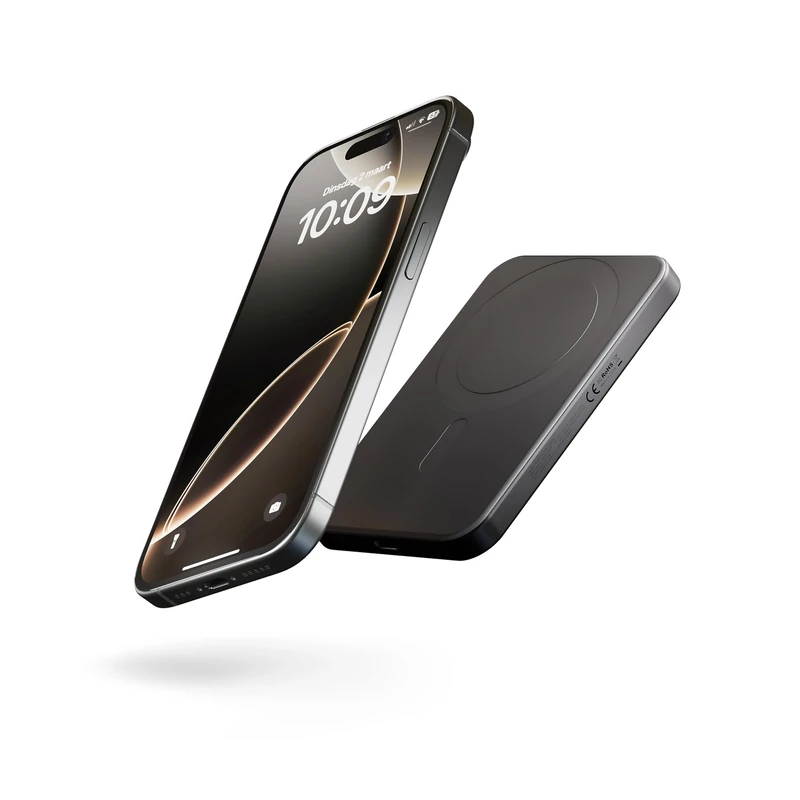 Zens Slim Aluminium Power Bank Qi2 5k mAh, MagSafe 15W Wireless Charger for iPhone Air/17/16/15/14/13/12 and AirPods, Includes 30 cm USB C-C Cable, Black