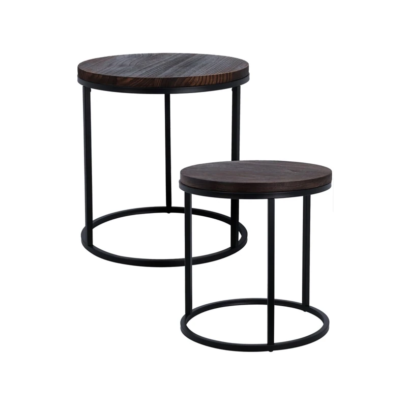 WELL HOME MOBILIARIO & DECORACIÓN Set of 2 Round Tables in Iron and Wood from Paulownia