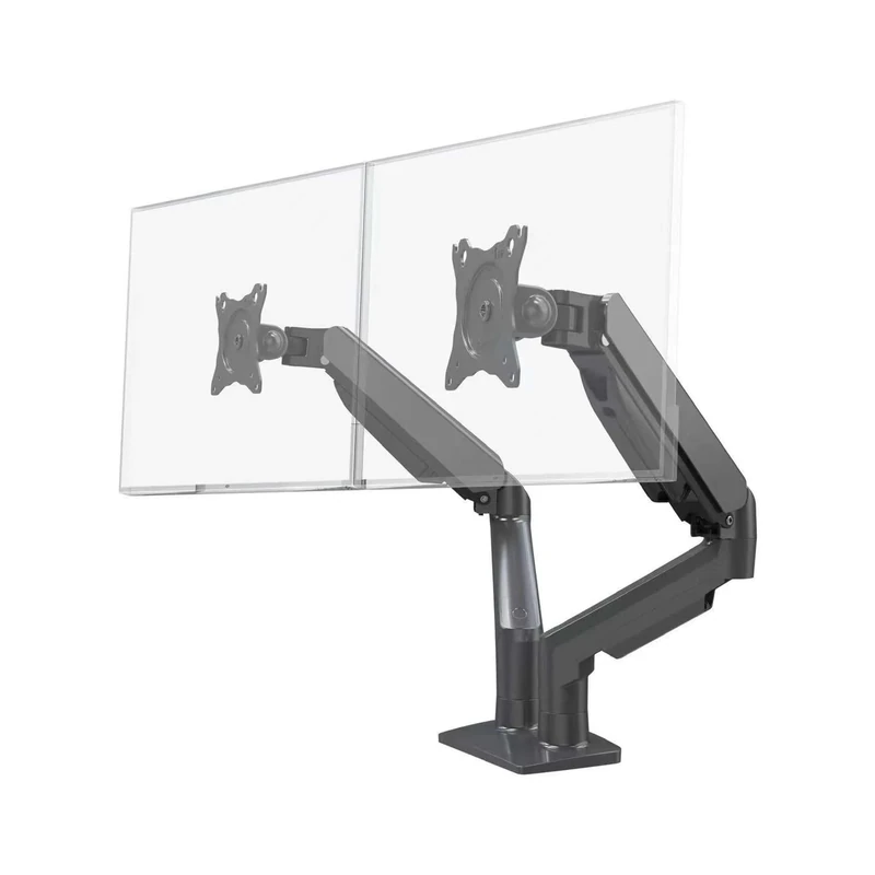 Office Hippo Dual Monitor Arm Mount, Gas Spring Mechanism, 17-27 Inch Screens, 2-9 kg Capacity, Desk Clamp, Black - Image 1