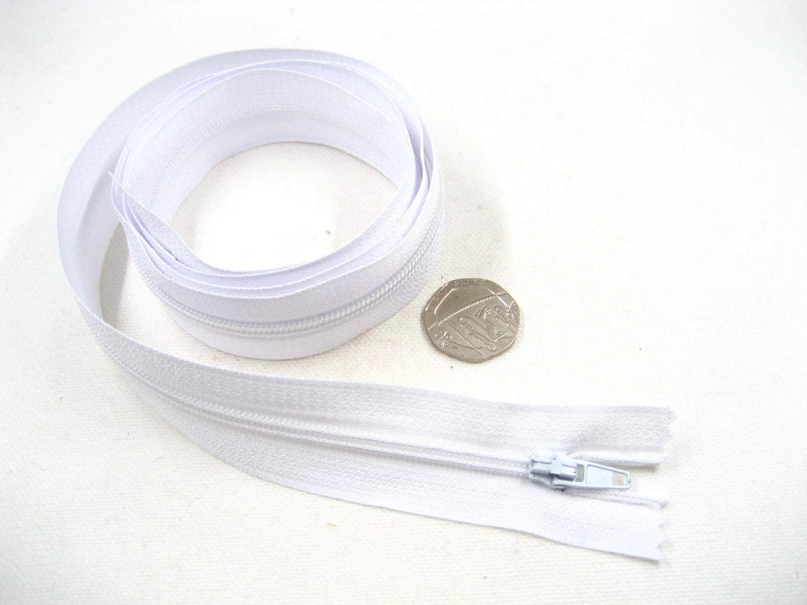 2 of Extra Long White 80cm Nylon Closed Zip Clothes Bedding Bean Bag Zip