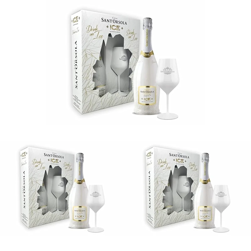 Sant'Orsola ICE Demi Sec Sparkling Wine + Glass Gift Pack - Luxury Sparkling Wine - Gifts for Women - Mum - 1 x 750 ml (Pack of 3)