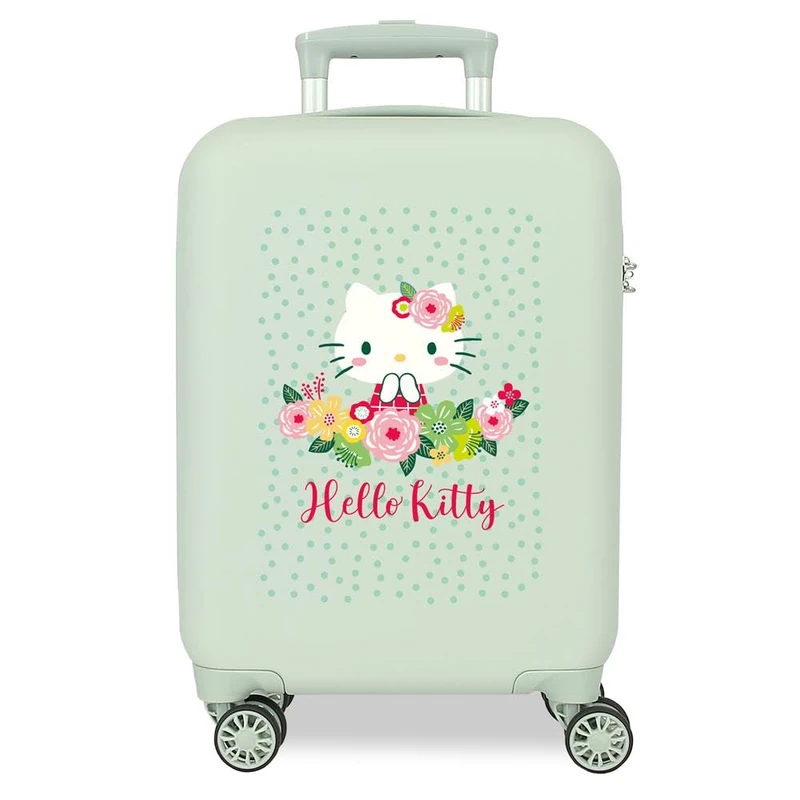 Hello Kitty Floral Kitty Cabin Suitcase Green 33x50x20cm Rigid 2kg Combination Lock Side ABS 2kg 28L Hand Luggage, Green, One Size, Cabin Suitcase - Image 1