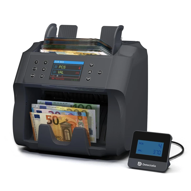 Detectalia V500 Professional Banknote Counter with Value Function for Mixed Banknotes - 5 Currencies EUR, GBP, USD, CAD, MXN - 2 CIS Sensor and Serial Number Recognition