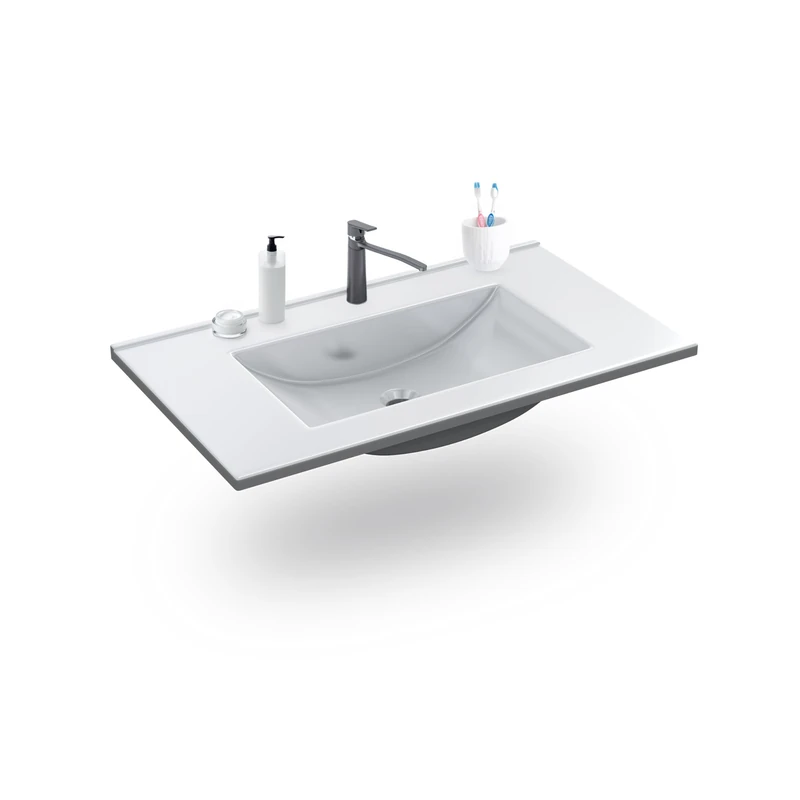duehome | White Resin Washbasin, Rectangular Basin, Nile Model, Measurements: 81.5 cm (W) x 13 cm (H) x 46 cm (D)