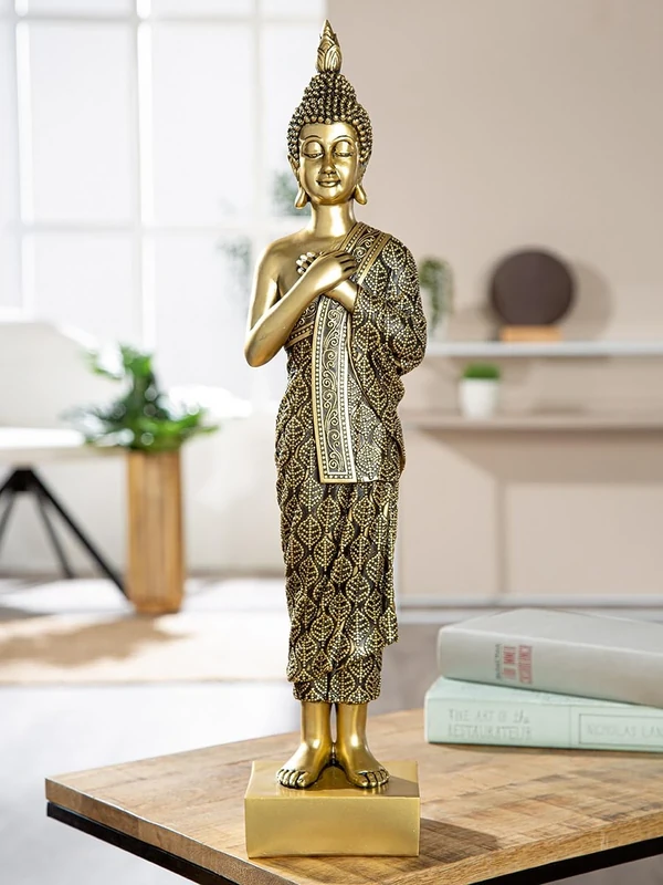 GILDE Thinking Buddha in Gold Resin - 55cm High x 13cm Wide x 10cm Deep