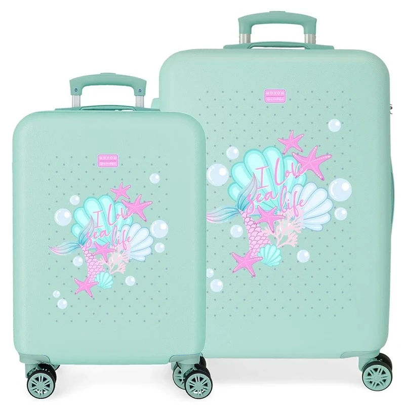 Movom I Love Sea Life Suitcase Set Blue 55/65 cm Rigid 5.6 kg Combination Lock Side ABS 5.6 kg 91L Hand Luggage, Blue, One Size, Suitcase Set