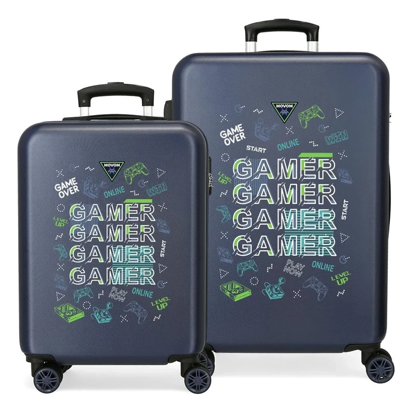 Movom Game Over Suitcase Set Blue 55/65 cm Rigid 5.6 kg Combination Lock Side ABS 5.6 kg 91L Hand Luggage, Blue, One Size, Suitcase Set