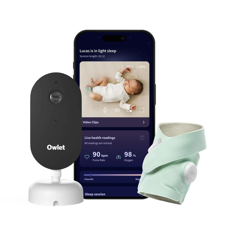 Owlet Dream Duo (3rd Gen) – Medically-Certified Smart Baby Monitor with Sock & HD Video Cam, Tracks Pulse Rate, Oxygen & Sleep, 2K HD Video, Cry & Motion Alerts, Temp Monitoring