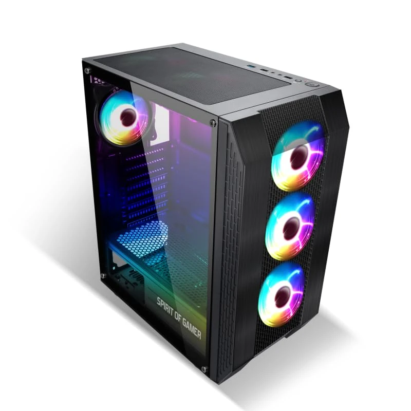 SUZA INT L FRANCE A8003RA ATX Gaming Case, 4 x 120 mm ARGB Fans, Tempered Glass, USB 3.0, 205 × 385 × 447 mm