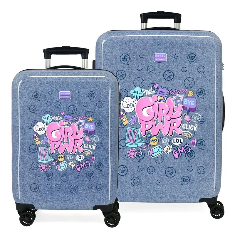 Movom Power Girl Luggage Set Blue 55/65 cm Rigid 5.6 kg Combination Lock Side ABS 5.6 kg 91L Hand Luggage, Blue, One Size, Suitcase Set