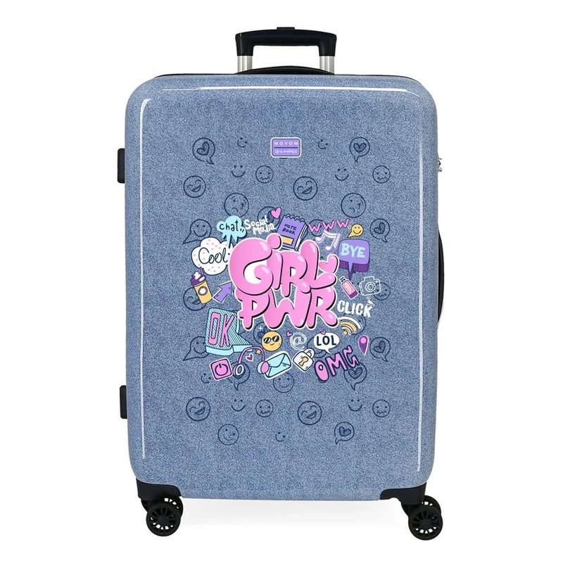 Movom Power Girl Medium Suitcase Blue 46x65x23cm Rigid 3.1kg Combination Lock Side ABS 3.1kg 56L, Blue, One Size, Medium Suitcase