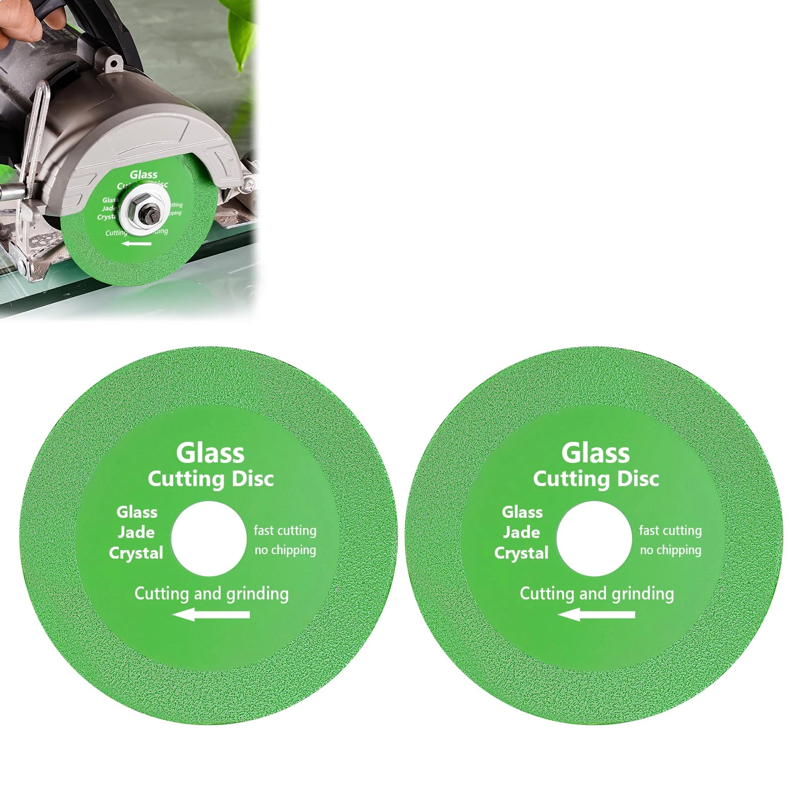 Flintronic Glass Cutting Disc, 2PCS 100mm Diamond Saw Cutting Blade Angle Grinder Glass Tile cutting And Polishing, Grinding Rotary Tool Accessories for Jade, Crystal, Wine Bottles (Green)