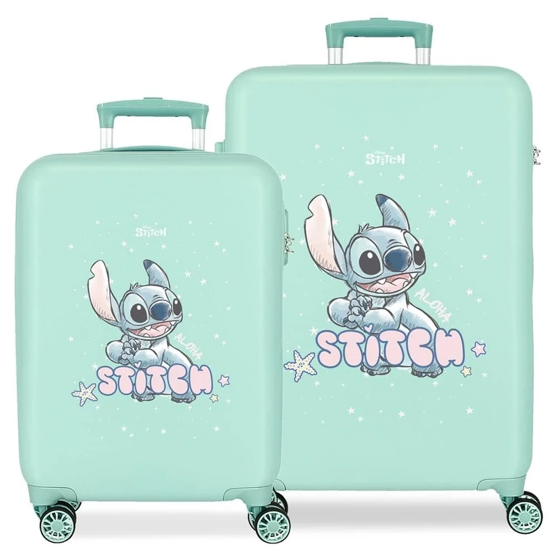 Disney Lovely Stitch Suitcase Set Blue 55/65 cm Rigid 5.6 kg Combination Lock Side ABS 5.6 kg 91L Hand Luggage, Blue, One Size, Suitcase Set