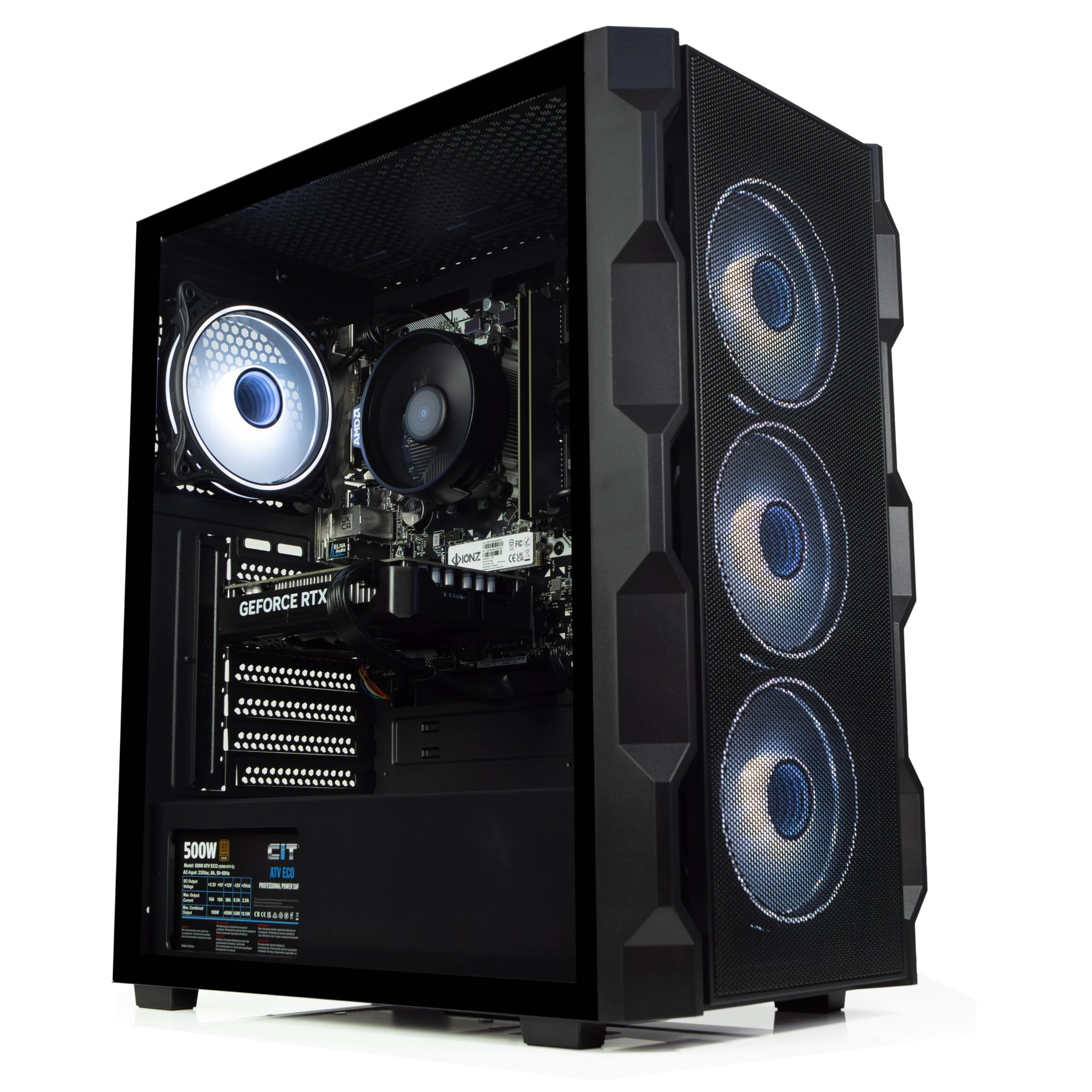 ionz Gaming PC - AMD Ryzen 5 5500, RTX 3050 6GB Graphics Card, 16GB RAM, 500GB SSD, Windows 11, 500W PSU (N30, Black)