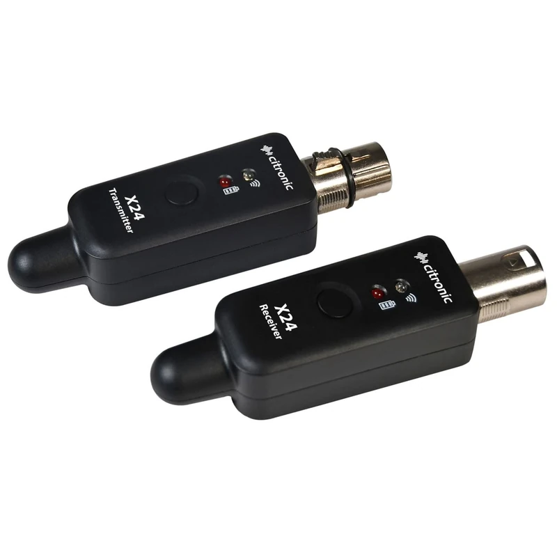 citronic | X24 Wireless Microphone Transmitter & Receiver Set | 2.4GHz Plug-in System | Rechargeable USB-C | XLR to 6.3mm Adapters | DJ PA Speakers Mics Mixers Guitar | 30m Range