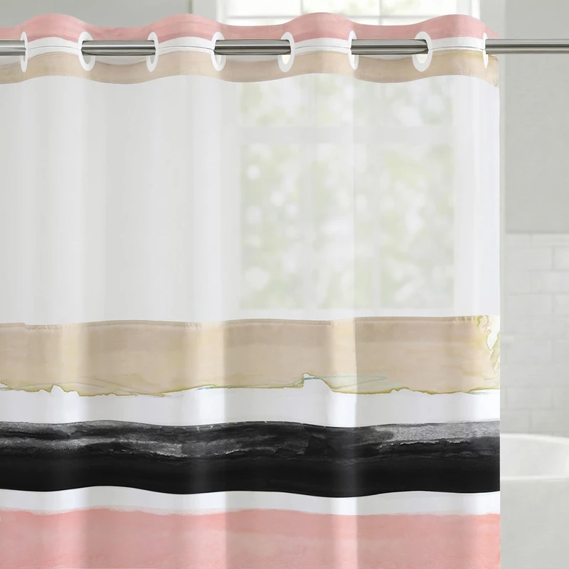 Americanflat 72x75 Hookless Shower Curtain - Water-Resistant Abstract Shower Curtain with Sheer Panel, Snap-in Liner, and Durable Grommets - 100% Polyester - Black and White Bathroom Curtains