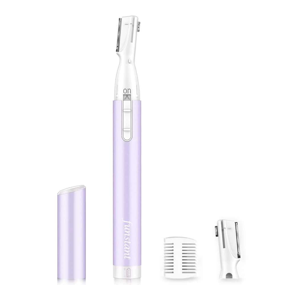 Upgraded Eyebrow Trimmer, Funstant Precision Facial Hair Trimmer for Women Battery-Operated Electric Eyebrow Razor with Comb No Pulling Sensation Painless
