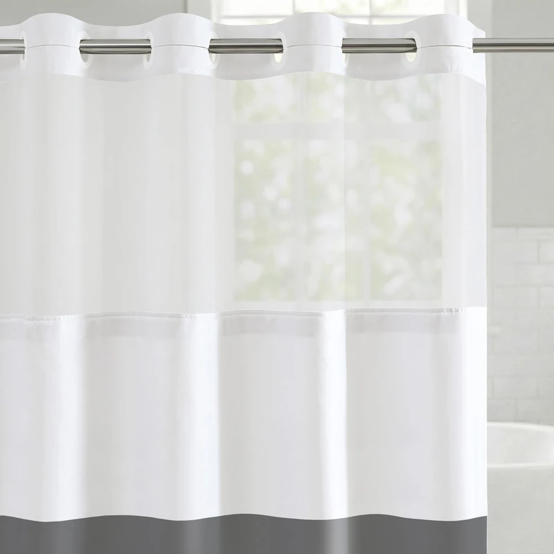 Americanflat 72x75 Hookless Shower Curtain - Water-Resistant Abstract Shower Curtain with Sheer Panel, Snap-in Liner, and Durable Grommets - 100% Polyester - Grey and White Bathroom Curtains