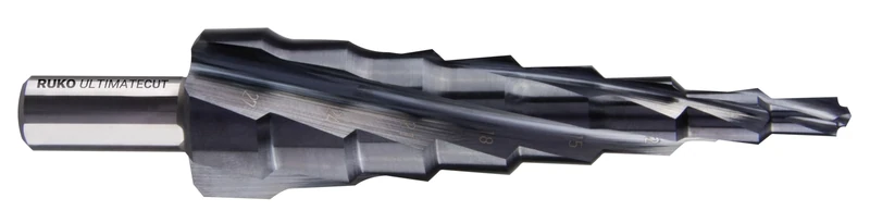 HSS Twist Groove Step Drill Bit with Turbo Tip, Ideal for Precise Drilling in Metal and Hard Materials.