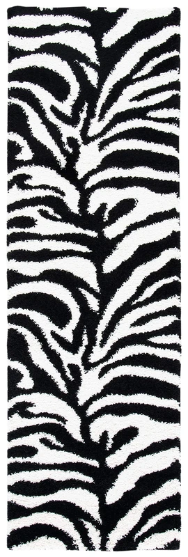 Safavieh Shag Rug for Living Room, Dining Room, Bedroom - Florida Shag Collection, High Pile, in Ivory and Black, 69 X 274 cm
