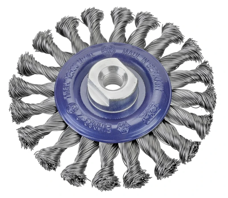 Twisted Wire Circular Brushes with M14 Nut - Ideal for roughing, Cleaning and Finishing on Metal Surfaces.