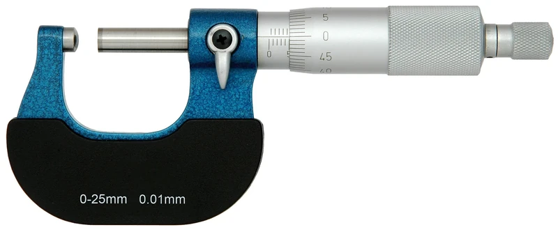External Micrometer 0-25mm, Accuracy 0.01mm, Scale in mm, Ideal for Measuring diameters and thicknesses of Metal Parts.