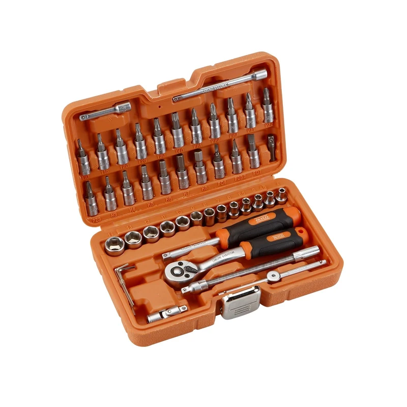 Set of 1/4" sockets of 46 Pieces, Ideal for Professional use in Mechanics and Maintenance Work.