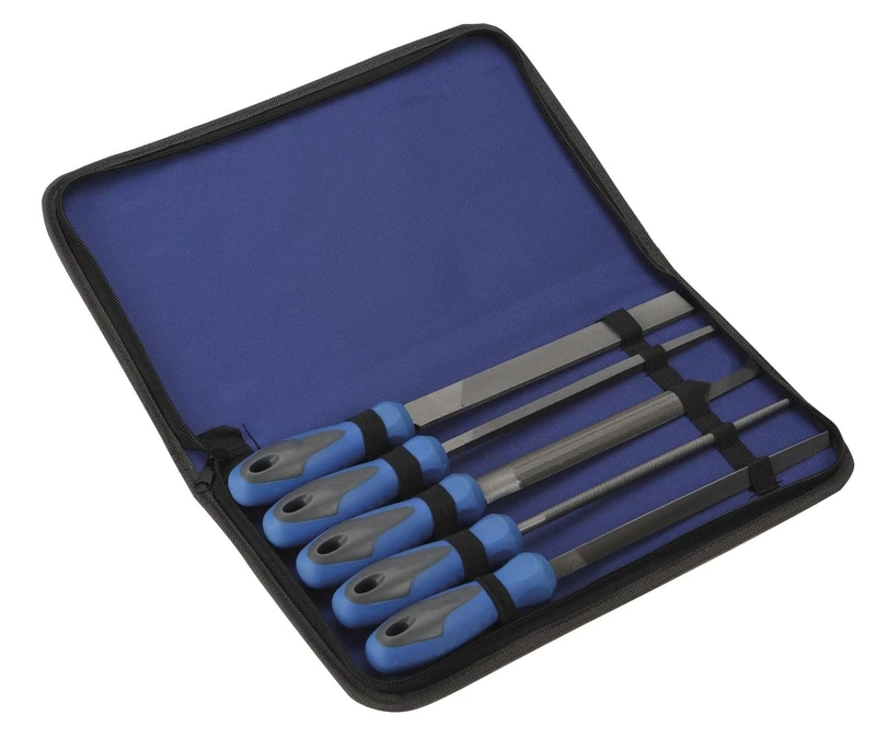 Set of 5 200mm Metal Files with Nylon Handle, Ideal for Shaping and Finishing Materials in Craft and DIY Work.