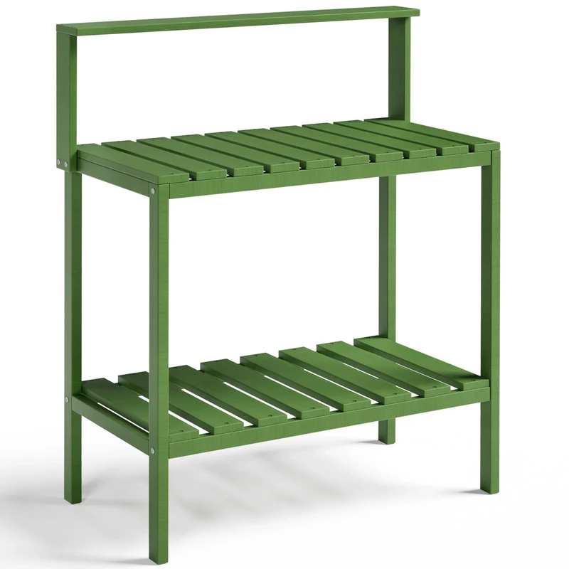 INVOKER Garden Potting Planting Table, Garden Work Station Outdoor Potting Table for Patios,Courtyards, Garden, Wood-Like Practical Working Decorative Potting Station Made of Poly Lumber, Green