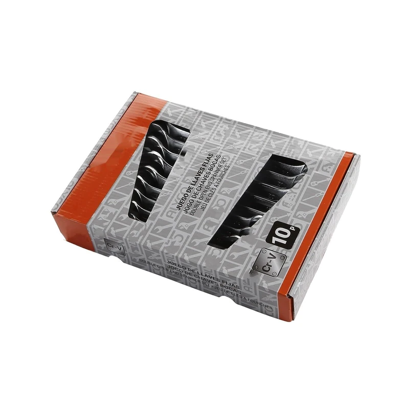 Set of 10 Fixed Wrenches 6x7 to 24x26, Heavy Duty Alloy, Ideal for Mechanics and Repairs in Tight Spaces.