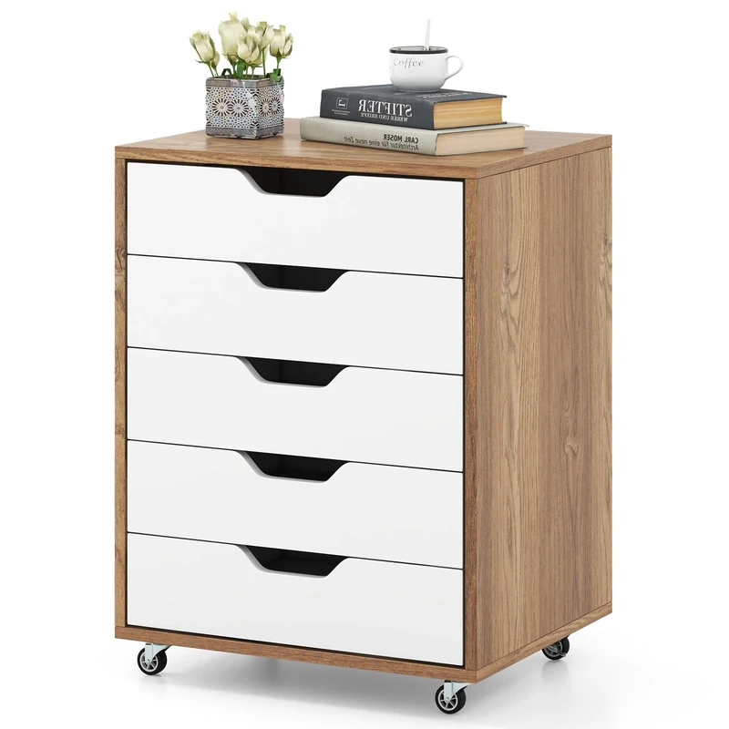 FANTASK Mobile Filing Cabinet, Mobile Filing Cabinet with 5 Drawers, Wheels, Drawer Chest of Drawers (Natural) - Image 1