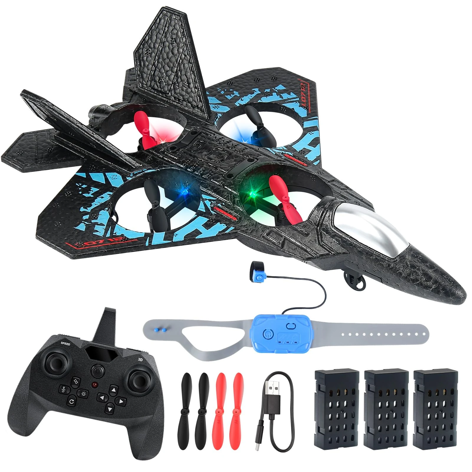 RC Plane Remote Control Airplane Toy New Remote Control Plane Fighter Jet 2-way R emote C ontrol Methods (Normal+Watch), 360° Flip Fighter Jet Toy, Gravity Sensing, Stunt Roll