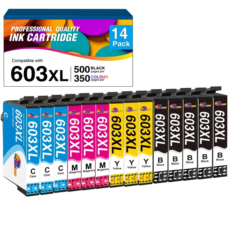 Clorisun 603XL Ink Cartridges Multipack Replacement for Epson 603 XL for Expression Home XP-3100 XP-4100 XP-2100 XP-2105 XP-3105 Workforce WF-2810 WF-2830 WF-2835 WF-2850 Printer (14-Pack)