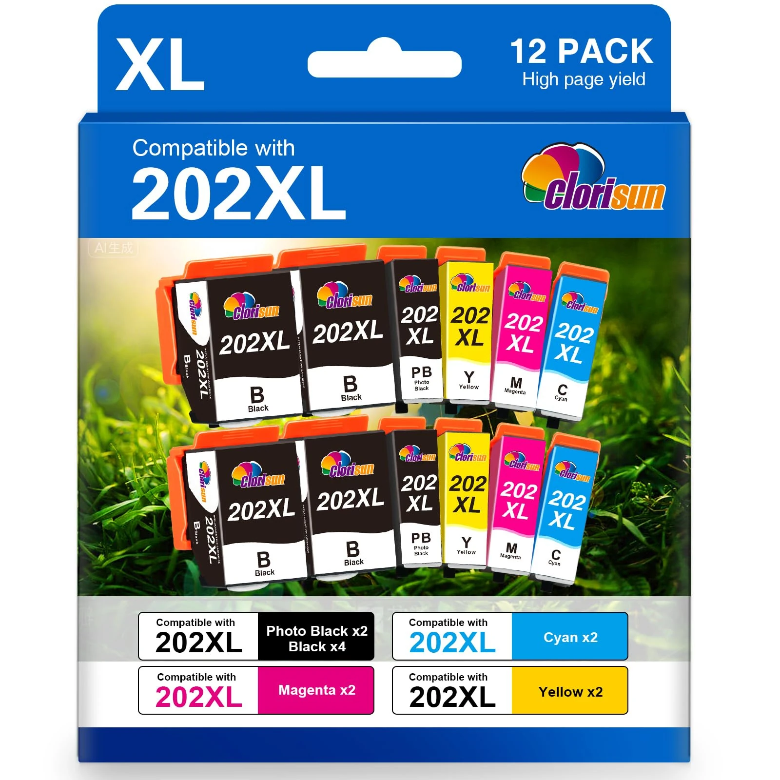 202XL Ink Cartridges Compatible for Epson 202 Ink Cartridge for XP6100 Ink Cartridges for XP6105 for Epson XP-6100 XP-6105 XP-6000 XP-6005 XP-6001 Printer (12 PACK)