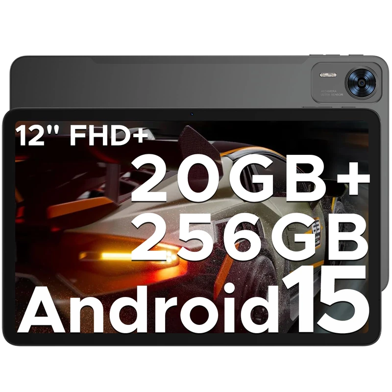 T36 Android 15 Tablet 12 Inch, 20GB+256GB/2TB TF T620 Octa-Core, 2.4K 90Hz Display, 8800mAh, Tablet with SIM Card Slots, Bluetooth 5.0+5G WiFi, Hi-Res Speaker, Metal Body - Black - Image 1