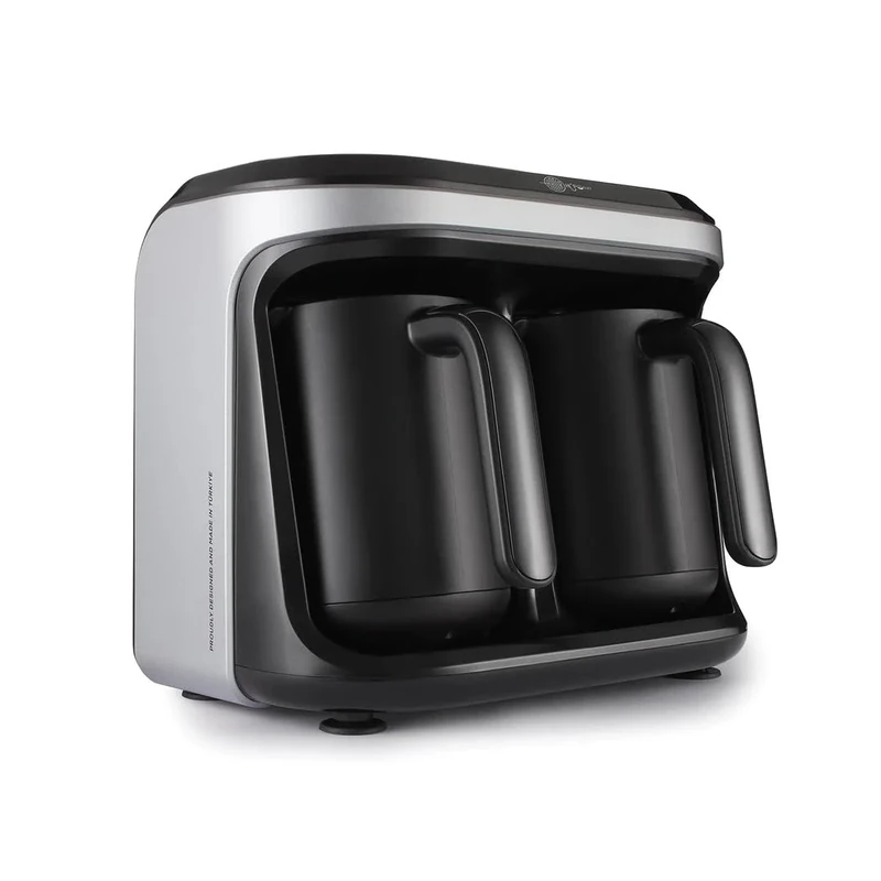 KARACA Hatır Hüps Duet Electric Turkish Coffee Machine for Traditional & Milk-Based Drinks, 10 Cup Capacity Turkish Coffee Maker, Brew 2 Different Beverages at Once, 1400W, Silver